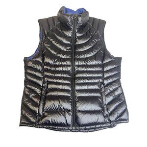 Bernardo Goose Down Puffer Vest L Black Nylon Outerwear Lightweight Warm Womens